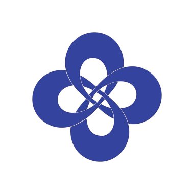 Soyut Mavi Birleştirici Desen. Karanlık bir arkaplan karşısında gök mavisi şekilli çarpıcı dijital sanat. Bu zarif simetrik tasarım uyumu, birliği ve sonsuz bağlantıyı temsil eder..