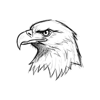 Güçlü kuş kafası sanatı. Görkemli bir raptor profilinin sanatsal monokrom tasviri. Gücü, özgürlüğü ve keskin görüşü simgeler. Yaratıcı tasarımlar için mükemmel.