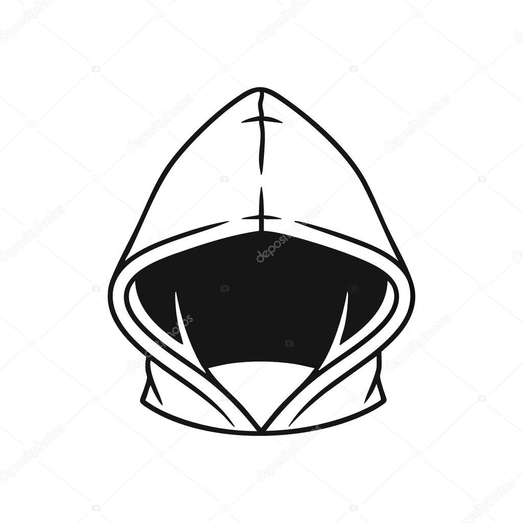 Mysterious Hooded Figure. This stark illustration portrays anonymity and concealment, symbolizing unknown presence, digital privacy, or an intriguing fantasy character. Represents hidden power.