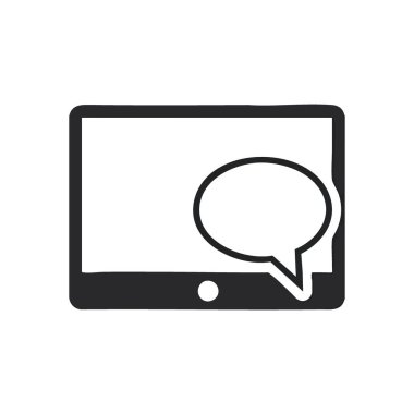 Dijital Tablet sohbet ekranı. Bu grafik, anlık etkileşimi ve sohbeti sembolize eden taşınabilir bir cihaz aracılığıyla modern bağlantı ve çevrimiçi tartışmayı betimler..