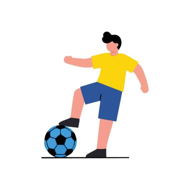 Futbolcu topun üzerinde duruyor. Bu dijital sanat eseri, bir ayağı canlı bir futbol topuna yerleştirilmiş bir sporcunun yetenek ve atletik çabasını temsil ettiğini gösteriyor..