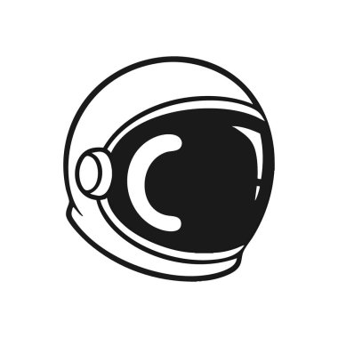 Kozmik Kaşif Miğfer Çizimi. Bir astronotun koruyucu başlığının ayırt edici vizörüyle çarpıcı monokrom grafiği. Uzay keşfi ve gelecekteki tutkuları somutlaştırır..