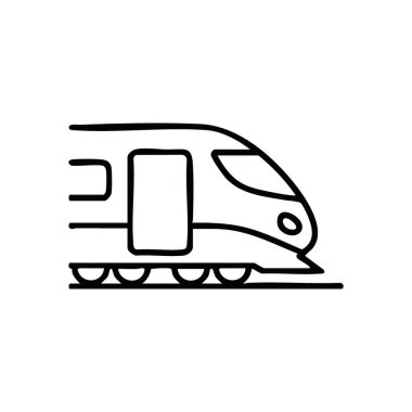Minimalist Tren Simgesi. Modern demiryolu tasviri. Bu grafik etkin yolculukları, ilerlemeyi ve hızlı bağlantıları sembolize eden bir lokomotif tasvir ediyor.