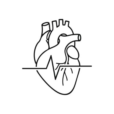 Kalp atışı tıbbi ikonu. Aktif nabız monitörü olan stilize kalp gösterimi. Yaşamı, fiziksel sağlığı ve tıp bilimini ifade eder..