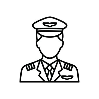 Havayolu Pilotu Profesyonel Simge. Kıtır üniformalı bir erkek havacının modern vektör grafiği. Arzuları, liderliği ve güvenli hava yolculuğunu çağrıştırıyor. Kariyer ya da yolculuk temaları için mükemmel.