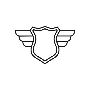 Kanatlı Kalkan İpi Tasarımı. Bu minimalist logomark tüylü uzantılarıyla geleneksel bir blazon sergiliyor, vasilik, arzu ve bağımsızlığı simgeliyor. Çok yönlü grafik.