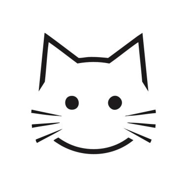 Gülümseyen Kedi Amblemi. Mutlu bir evcil hayvanın yer aldığı büyüleyici bir taslak. Temiz çizgiler ve nazik ifade basitliği, rahatlığı ve sessizliği temsil eder..