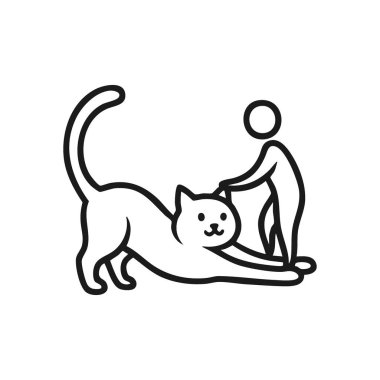 İnsan evcil hayvan içerikli kedi esnemesi. Bir insan sevimli bir kediyi okşayarak vücudunu genişletir. Arkadaşlığı, rahatlığı ve hayvan arkadaşlığını sembolize eder..