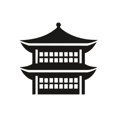 Minimalist Japon Tapınağı Pagoda 'sı. Doğulu bir yapının zarif bir grafiği, miras, sükunet ve Uzak Doğu mimari güzelliğini sembolize ediyor. Kültürel temalar için mükemmel.