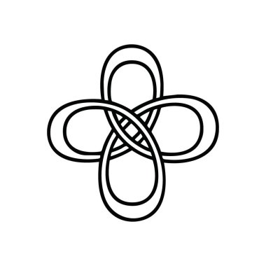 Sonsuz düğüm iç içe geçmiş sembol. Siyaha karşı beyaz motifli stil. Bu derin tasarım sonsuz bağlantıları, bütünlüğü ve dengeyi simgeler..