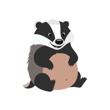 Gülümseyen Porsuk Karakteri. Sevimli orman yaratığı çizimi, neşeli bir porsuk ve ışıl ışıl bir ifade. Bu neşeli yaratık neşeyi ve mutluluğu simgeliyor..