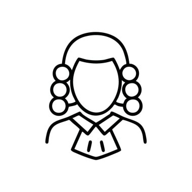 Adalet Sistemi Mahkemesi Görevlisi Peruk. Yasal bir profesyonel veya hakimin biçimlendirilmiş vektör sembolü. Bu minimalist grafik otoriteyi, tarafsızlığı ve adalet sisteminin geleneğini temsil ediyor..