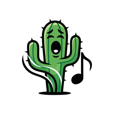 Melodik Kaktüs Karakteri Şarkı Söylüyor. Ağzı açık, canlı ve sulu bir çöl melodisi serenat yapıyor. Bu tuhaf yeşil bitki neşeli bir ifadeyi ve ahenkli seslere olan sevgiyi temsil ediyor..