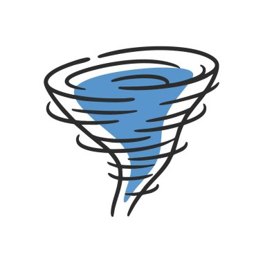 Stilize edilmiş Tornado Simgesi. Kasırganın canlı bir gösterimi, gücü, dinamik hareketi ve doğanın öngörülemez güçlerini simgeliyor. Havayla ilgili tasarımlar için ideal.