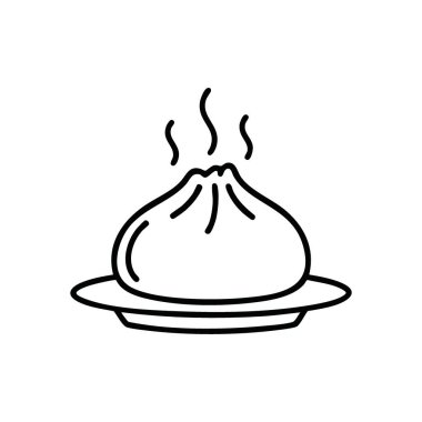 Buğulanmış Bao Bun Icon. Klasik Asya hamur işlerinin minimalist bir örneği, lezzetli geleneksel bir lezzet genellikle konfor yemeği ya da lezzetli bir aperatif olarak kullanılır. Çeşitli mutfak tasarımları için ideal..