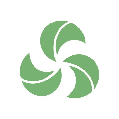 Yeşil Soyut Doğa Döngü Sembolü. Çevresel gelişimi, sürekli hareketi ve organik yenilenmeyi temsil eden üç yeşil elementten oluşan büyüleyici bir minimalist grafik. İdeal.