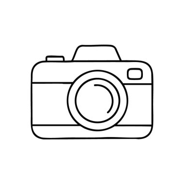 Fotoğraf Kamerası Taslağı. Görsel kayıt cihazının parlak bir çizimi. Web tasarımı için ideal, görsel yaratımı sembolize eden, değer verilen anlar ve çağdaş teknoloji.