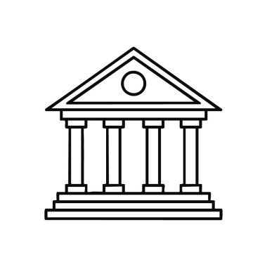 Klasik Yapı Ana Hattı Sembolü. Sütunları, istikrar, adalet, eğitim ve finans kavramlarını somutlaştıran büyük bir yapının minimalist bir grafiği..