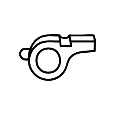 Beyaz Düdük Hakemi Koç Icon. Spor yetkilileri için açık bir sinyal cihazı grafiği. Oyun için yetkiyi, komutu ve uyarıyı temsil eder ya başlar ya da bitirir.