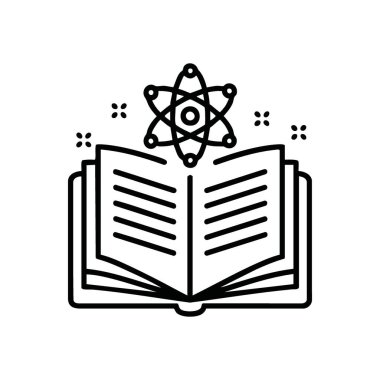 Bilim Bilgileri Simgesi Öğreniliyor. Bu grafik bilimsel buluşlara götüren akademik arayışı temsil ediyor. Karanlık bir arkaplanda açık hacmi ve atomik yapıyı gösteren modern bir amblem.