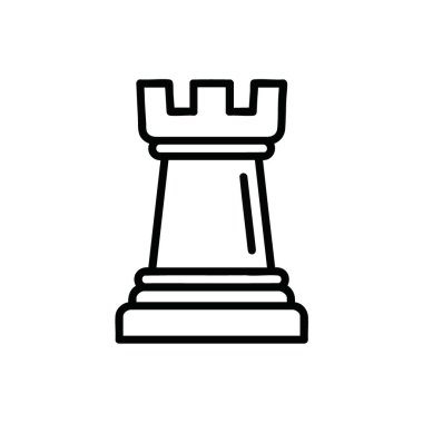 Basit Satranç Kalesi Simgesi. Bir kale satranç taşının zarif bir tasviri, stratejiyi, gücü ve oyunun entelektüel meydan okumayı sembolize ediyor..