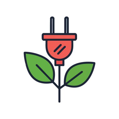 Yeşil Enerji Fiş Simgesi. Bu grafik, daha temiz bir gezegen için sürdürülebilir elektrik ve çevre korumasını temsil eden yeşillikle bütünleşmiş bir konektörü gösteriyor..