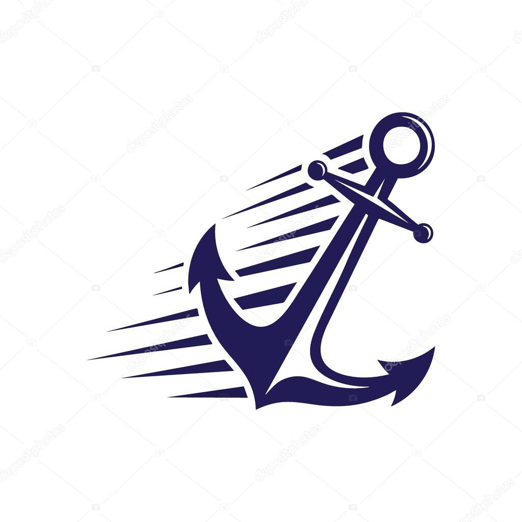 Swift Maritime Anchor Logo. A bold blue seafaring emblem with flowing lines, symbolizing quick progress and enduring stability. Perfect for ventures related to voyages or secure advancement.