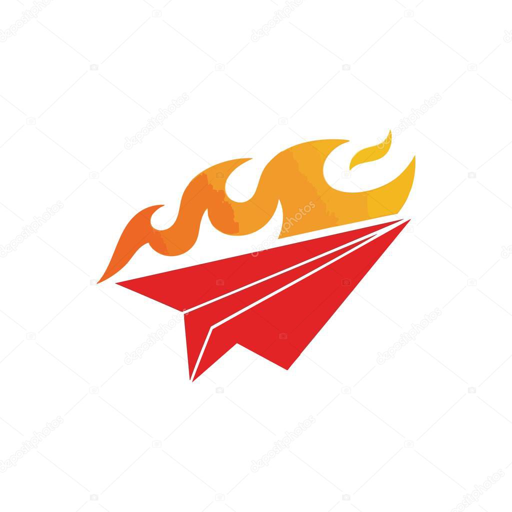 Blazing Red Paper Plane Concept. A vibrant crimson aircraft propelling forward with an intense orange and golden energy trail. This graphic symbolizes speed, innovation, swift delivery, and.