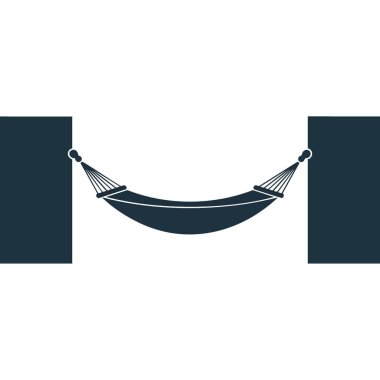 Keyif için Hamak Simgesi dinleniyor. Tatil ve konforun huzurlu bir sembolü, huzurlu anları, açık hava kaçışını ve gevşeme sevincini temsil ediyor..