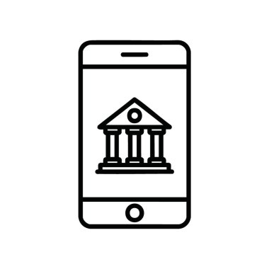 Mobil Bankacılık Uygulama Simgesi. Bir telefon ekranında, finansal hesaplara ve modern çevrimiçi işlemlere güvenli dijital erişimi temsil eden klasik bir kurum gösteriliyor.