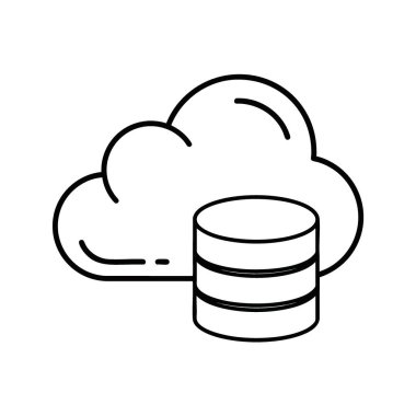 Bulut Hesaplama ve Veri Depolama. Bu minimalist ana hatlı grafik, modern teknolojik dönüşümü, ölçeklenebilirliği ve güvenliği yansıtan küresel dijital bilgi altyapısını temsil etmektedir..