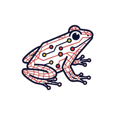 Dijital Kurbağa Devresi Simgesi. Yenilikçi amfibi çizimleri gelişmiş elektronik yollarla doğal formu birleştiriyor. Biyo-teknoloji, yapay zeka ve akıllı gelecek kavramlarını temsil eder..