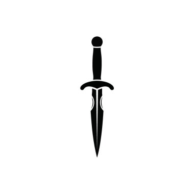 Kara Hançer Siluet Simgesi. Kısa bir kılıcın keskin ve cesur bir tasviri, antik güçleri, tehlikeleri ve tarihi hikayeleri temsil ediyor. Ortaçağ veya fantezi teması için mükemmel.