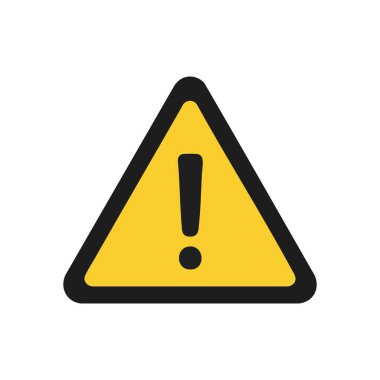 Sarı Tehlike Ünlem İşareti. Koyu bir dikkat noktası, risk, önemli bir uyarı ya da karanlık bir arkaplanda sistem alarmı anlamına gelen üç köşeli bir uyarı işareti..