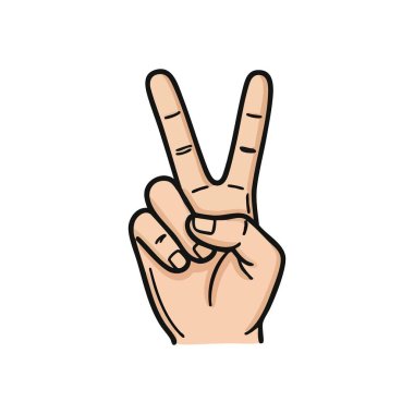 Barış ve Zafer El Hareketi. Bu anlamlı karikatür çizimi V işaretini parmakları uzatılmış olarak gösteriyor, sükunet, zafer ve dayanışma için evrensel bir simge..