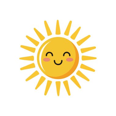 Mutlu çizgi film güneş karakteri. Bu enfes illüstrasyon, ışıl ışıl bir güneş amblemini, sıcaklığı ve saf mutluluğu yansıtıyor. İyimserlik ve pozitif titreşimleri iletmek için mükemmel..