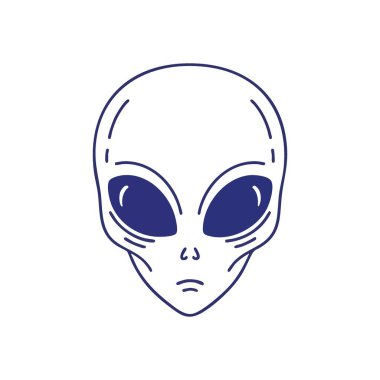 Gizemli Kozmik Uzaylı Kafası. Evrensel gizemleri ve gezegenimizin ötesindeki uzayın enginliğini sembolize eden, dünya dışı bir varlığın grafik tasviri..