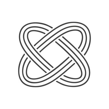 Modern Sonsuz Düğüm Şablonu. Karanlık bir arkaplan üzerinde zarif, soyut bir iç içe geçmiş doğrusal tasarım birliği, bağlantıyı ve sonsuz olasılıkları sembolize eder..