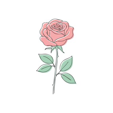 Pembe Gül Zarif Çizgi Sanatı. Koyu arkaplanda zarif çiçek çizimi. Sevgiyi, zarafeti ve kalıcı güzelliği simgeler. Basit, modern botanik tasarımı.