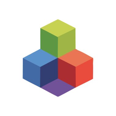 Renkli Isometric Geometrik Küpler. Canlı 3D bloklar karmaşık bir tasarım oluşturur, birbirine bağlılığı ve yapışık bir temeli temsil eder. Zekice bir görsel yanılsama derinlik ve entrika ekler..