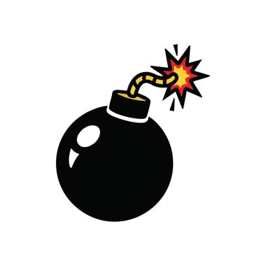 Fitili Klasik Çizgi Film Bombası. Geleneksel bir yuvarlak patlayıcı aygıtı tasvir eden şekillendirilmiş grafik. Yanan bir fitil. Aciliyeti, tehditleri veya kritik durumu temsil eder.