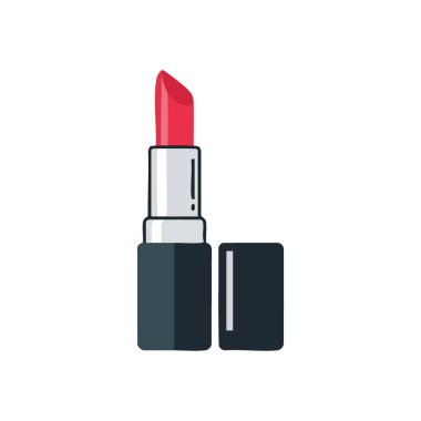 Canlı Kırmızı Ruj Illustration. Bu grafik, koyu bir arkaplan üzerine kurulmuş çarpıcı bir kırmızı dudak rengi tüpünü sergiliyor. Cazibe, tarz ve kişisel ifadeyi somutlaştırır..