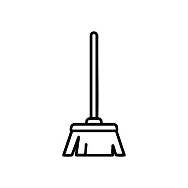 Süpürge Temizleme Aracı Simgesi. Ev temizleyicisinin minimalist tasarımı, düzenliliği ve ev düzenini temsil ediyor. Hijyen ve angarya görseller için ideal.