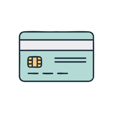 Kredi kartı ödeme simgesi. Çok yönlü plastik bir banka eşyasının minimalist bir grafiği. Bu illüstrasyon, güvenli finansal işlemleri, dijital ticareti ve parasal kolaylığı sembolize etmektedir..