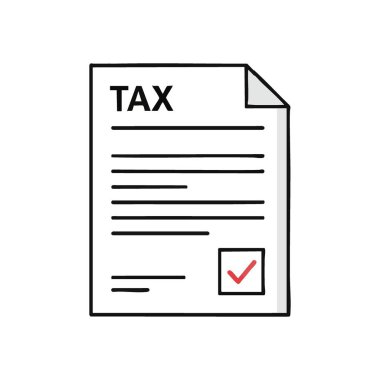 Onaylanmış Vergi Belgesi. Bu açık grafik, mali uyum ve başarılı yükümlülüğü sembolize eden, olumlu bir onay işareti ile sunulan mali bildirgeyi gösteriyor..