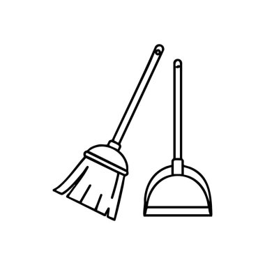 Süpürge Faraş Temizleme Simgesi. Temizlik işleri için süpürge fırçası ve tavanın basit beyaz silueti. Düzeni, düzenliliği ve temizliği temsil eder..