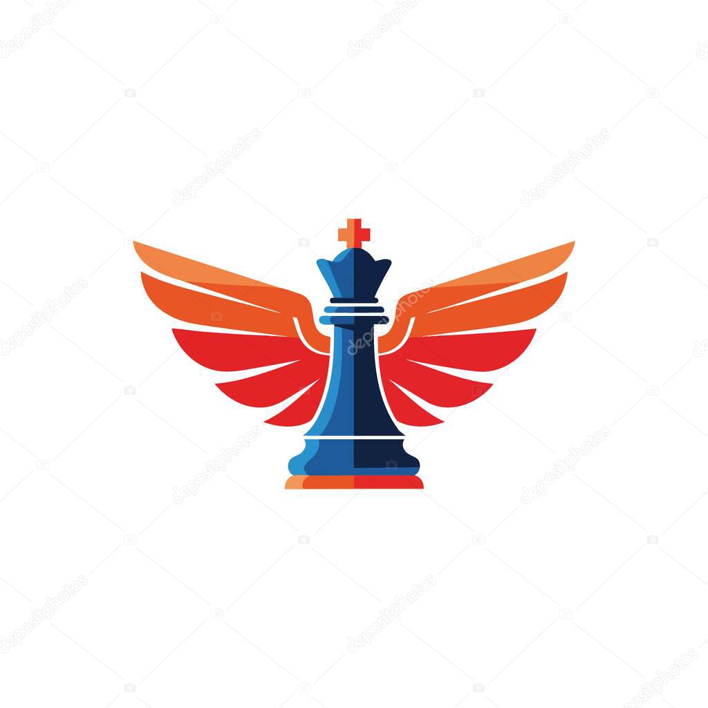 Strategic Chess King with Wings. A powerful board game monarch soaring with vibrant wings, embodying leadership, triumph, and strategic advantage.
