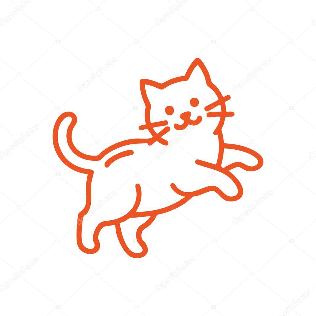 Joyful Leaping Cat Outline. A minimalist feline illustration captures lively motion. This charming icon radiates happiness and cuteness, symbolizing domestic bliss and agile spirit.