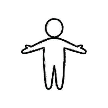 Sketchy Person Açık Kol Simgesi. Geniş uzuvları olan, sıcaklığı ve konukseverliği olan sanatsal bir insan tasviri. Bu tek renkli tasvirler özgürlük ve kapsayıcılık kavramlarını çağrıştırıyor..