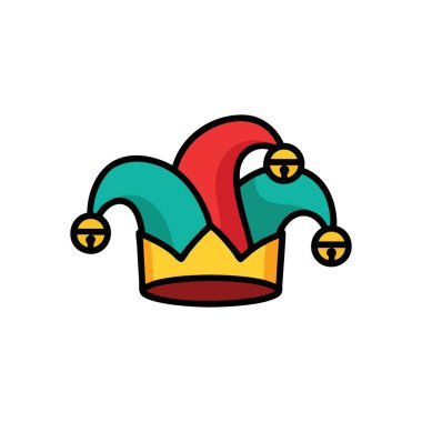 Jester Şapka Simgesi. Canlı bir aptal şapkası çizimi. Bu oyuncu tasarım neşe, kutlama ve mizahi temalar için ideal tuhaf bir ruhu simgeliyor..